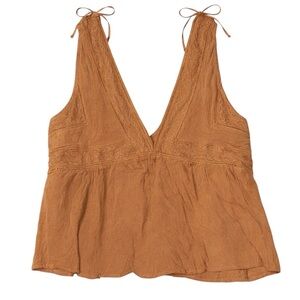 Melrose Place Rust Boho Babydoll Top Lace Trim Festival Tank Size M